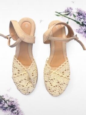 Cream Crochet Espadrilles Sandals